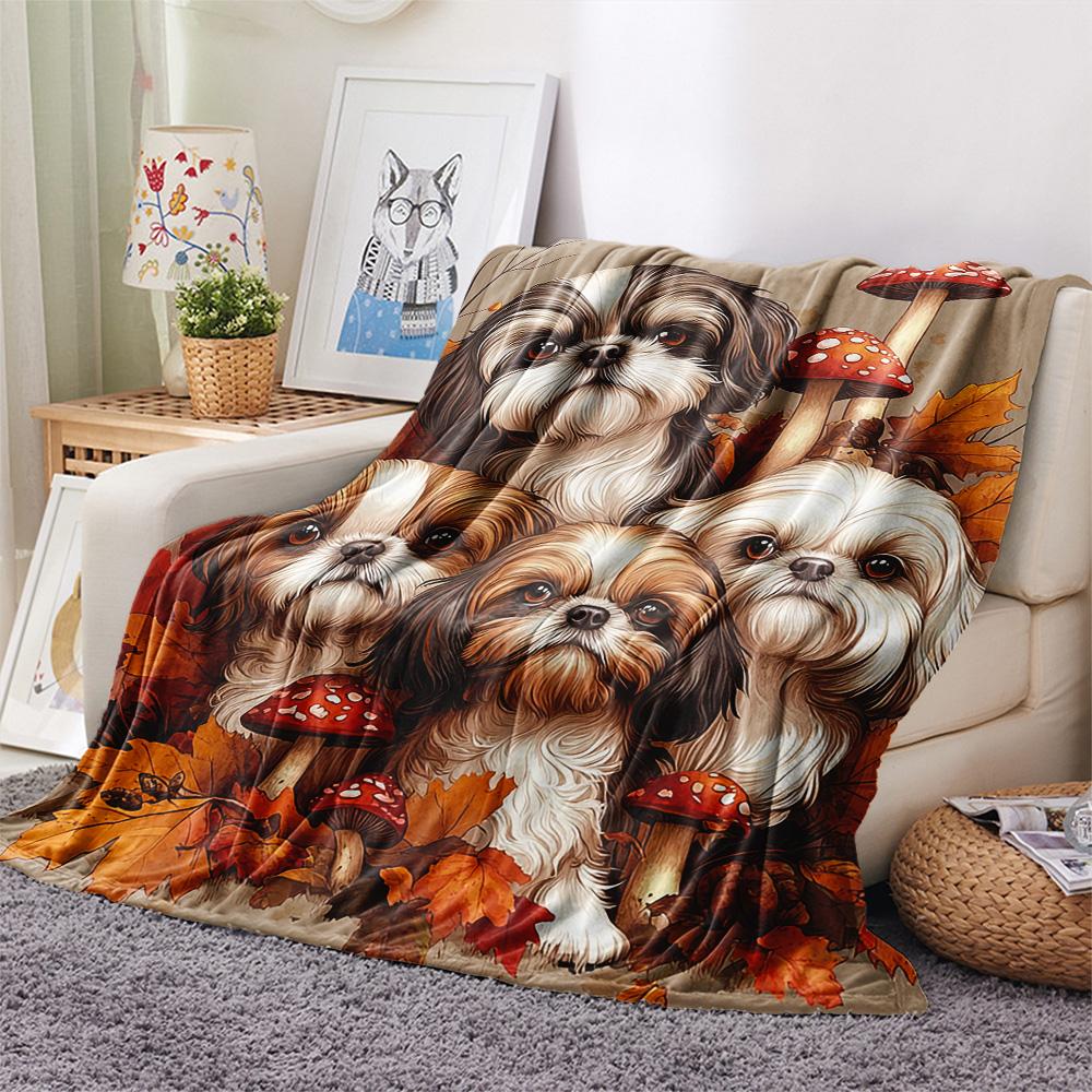 Puppy Print Flannel Blanket, High quality Comfortable for All Seasons, Home Decor, Warmth and Comfort, Perfect for Christmas Gifts