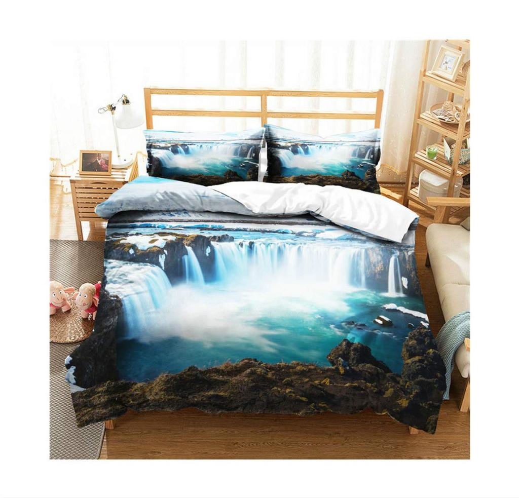 Waterfall Duvet Cover Sets For Teens Adults Queen Quilt Covers Lightweight Down Room Decor 2 Pillowcases 1 Duvet Cover No Quilt