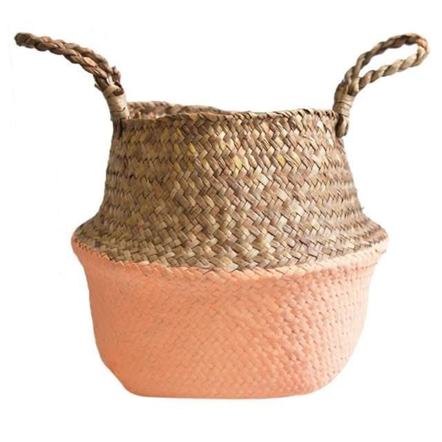 Haushalt Faltbare Natur Seegras Gewebte Aufbewahrungskörbe Garten Blumenvase Hängekorb mit Griff Aufbewahrung Bauchiger Korb