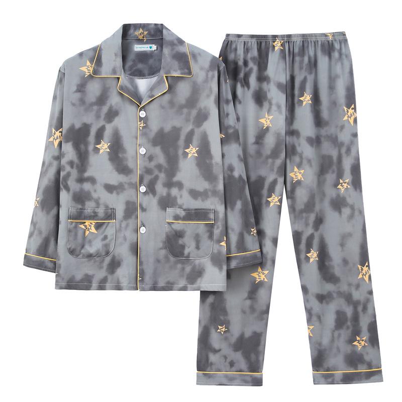 Men's Artistic Cardigan Pajama Set - Spring & Autumn Styles with Long Sleeves and Pants, Plus Size Available