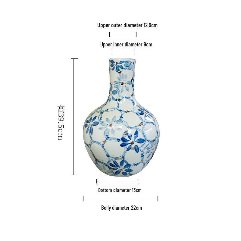 Hand-Painted Blue & White Porcelain Vase - Gilded, Round, French Entrance Decor