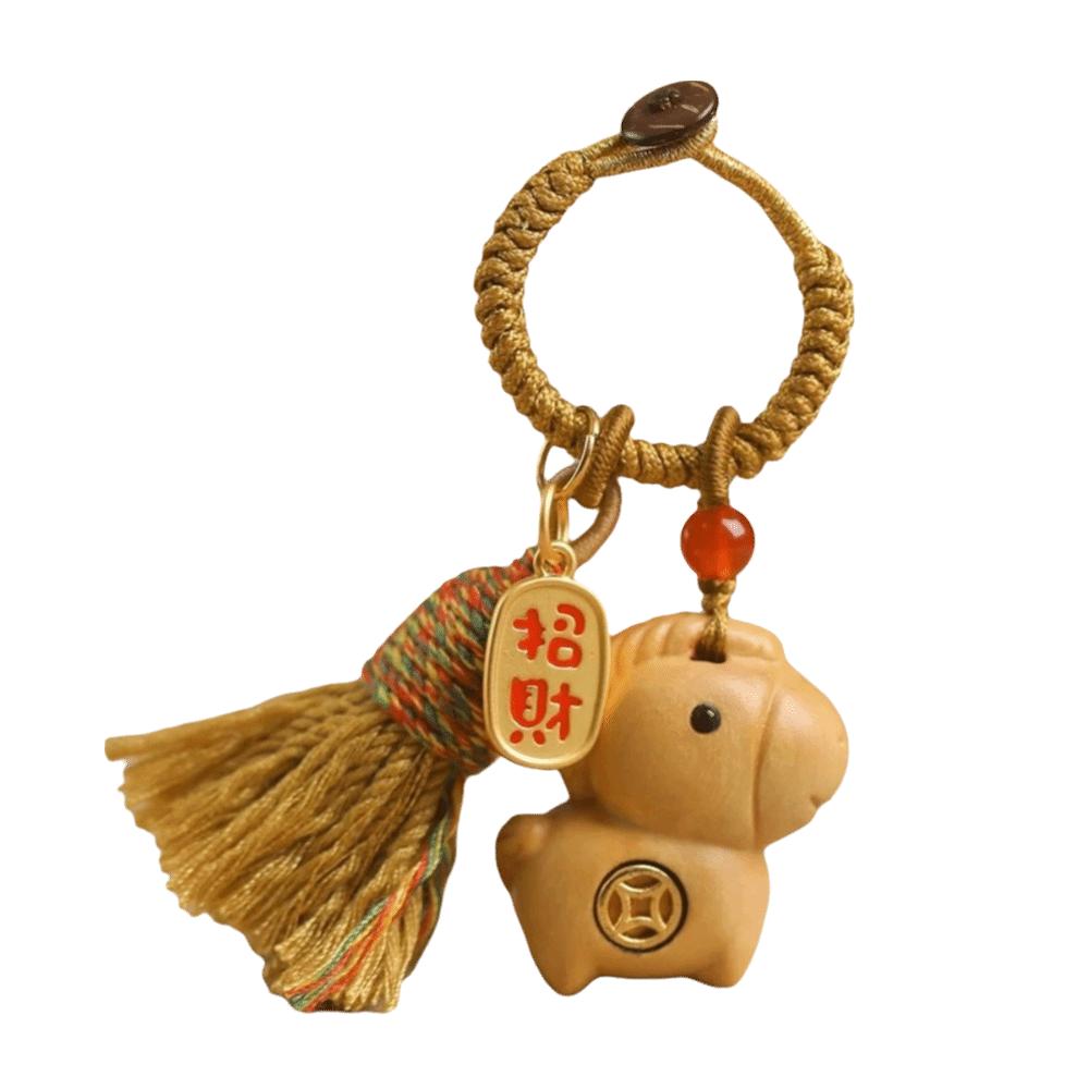 Handmade Rope Sandalwood Keychain Sandalwood Material Fortune Horse Keychain  Festival Decoration