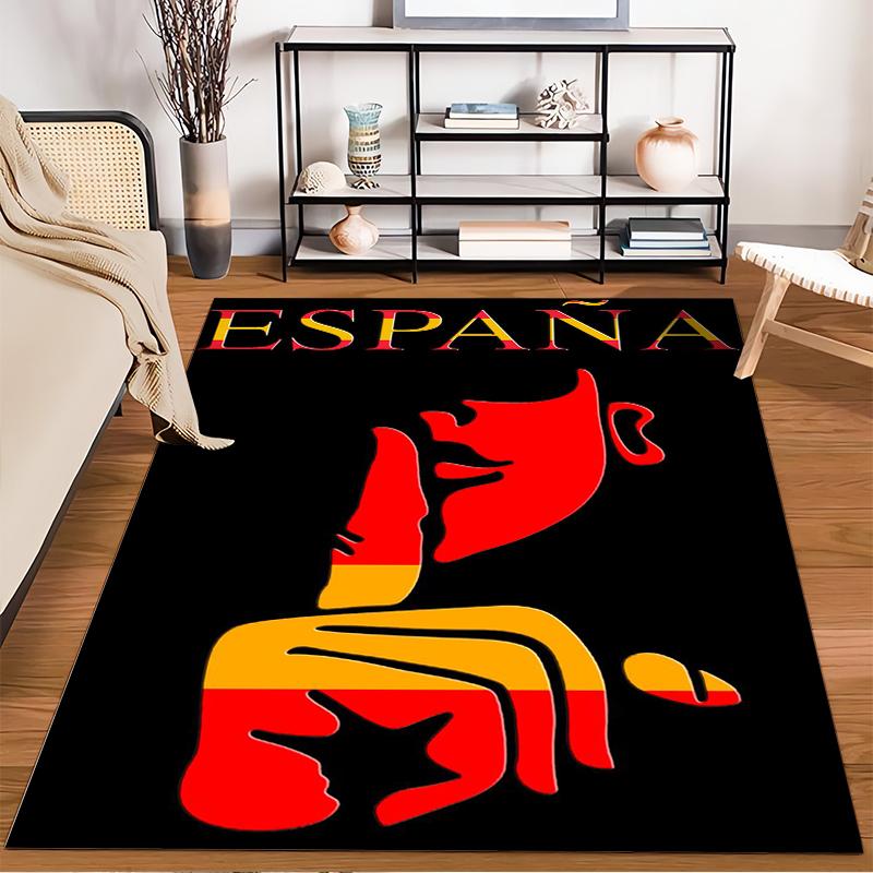 Spain Flag Design Carpet with Modern Abstract Face Pattern Black Suitable for Use As an Anti-slip for Living Room Bedroom Sofas