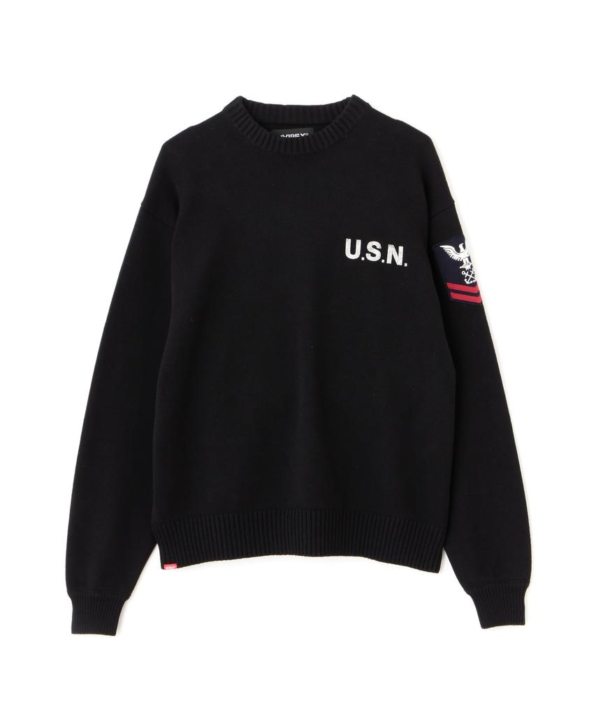 AVIREX Naval Crewneck Knit Sweater Men's M 010 Black 783-3932006