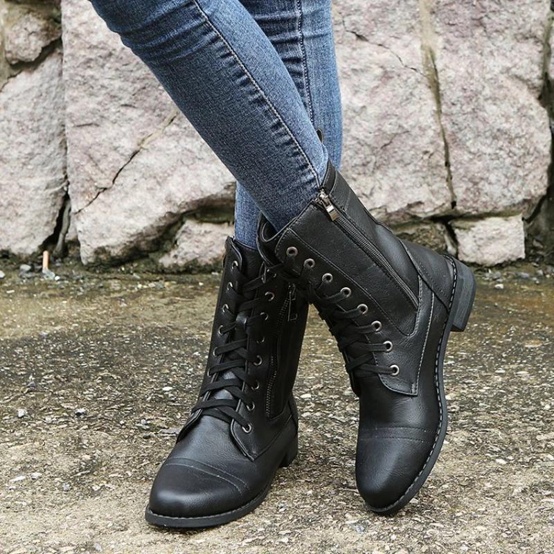 Plus Size 43 Women Boots Retro Western Boots Women Motorcycle Boots Zipper Mid Calf Ladies Short Botas  New Botas Mujer