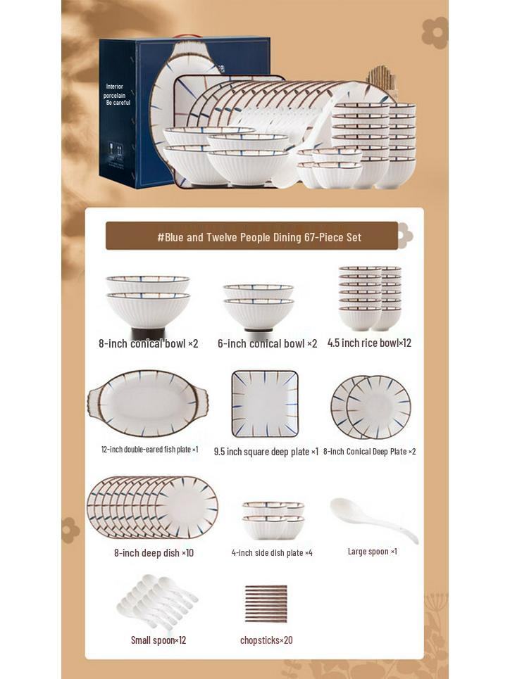 Kangmo Blue Lotus 67-Piece Dinnerware Set