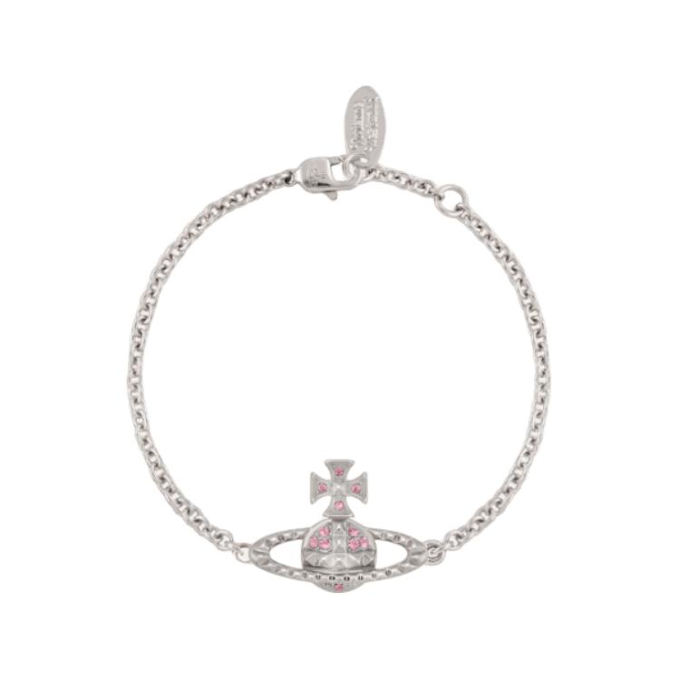 Vivienne Westwood Mayfair Studded Saturn Relief Design Brass Bracelet Women bracelet Silver Pink-Diamond 61020237 Basic Packaging-Dust Bag+Box