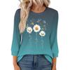 Women's Fashion Casual Round Neck 3/4 Sleeve Loose  Printed T-Shirt Ladies Top