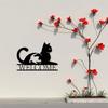 Modern Cat Welcome Sign Metal Wall Art Black Iron Plaque Pet Lovers Gift Housewarming