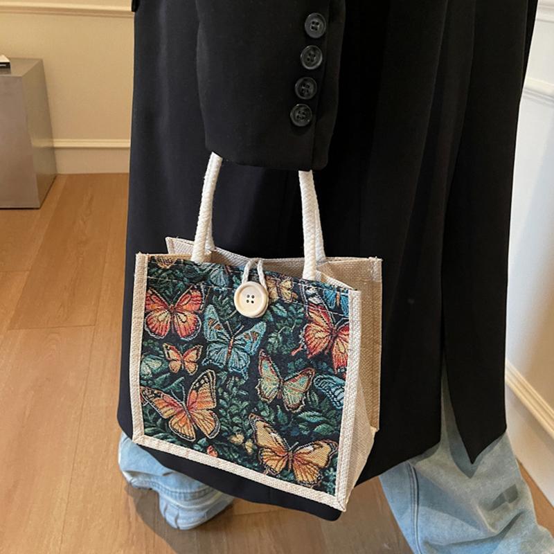 Tragbare Bento-Tasche Lässige Tragetasche für Damen Ethnischer Stil Pendler-Handtasche Einfache Große Kapazität Einkaufstasche Geschenke