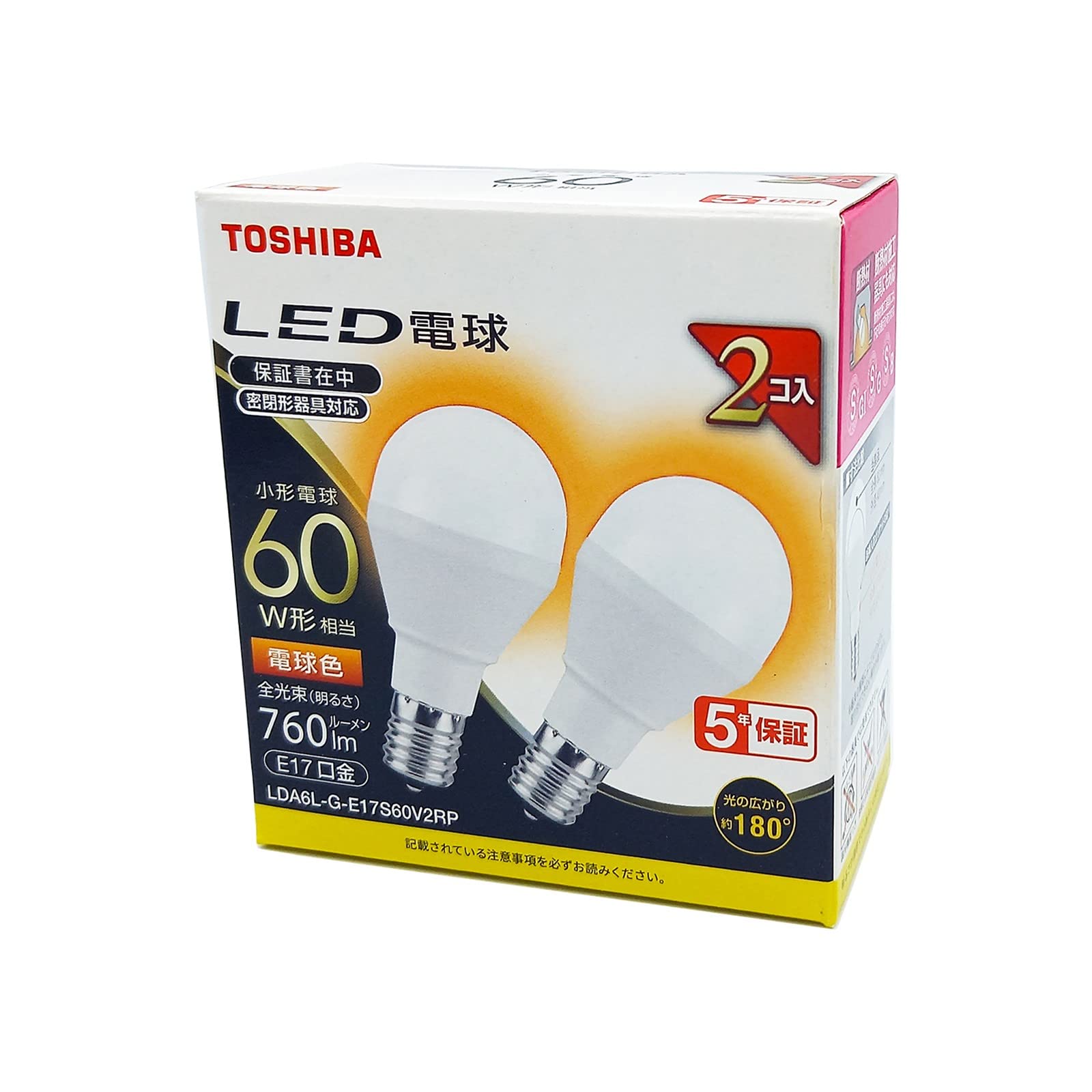

Toshiba (TOSHIBA) LDA6L-G-E17S60V2RP LED Bulb, 60W Equivalent, Wide Beam, Warm White, E17 Base, 2-Pin, Compatible with Sealed Fixtures