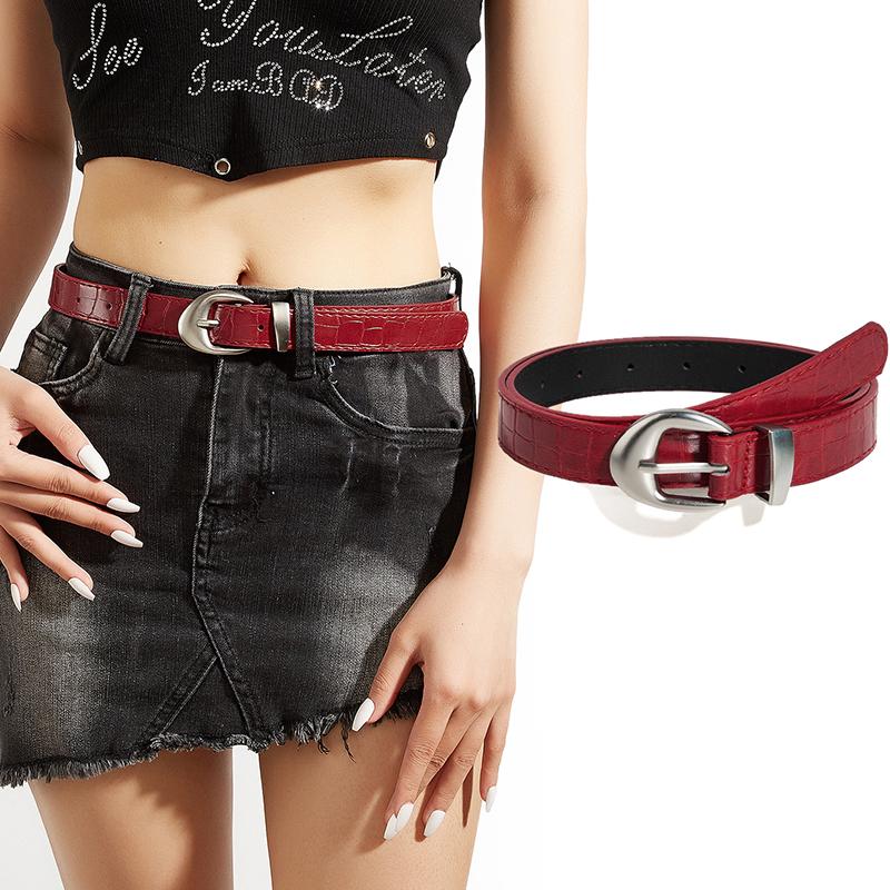 High-End Crocodile Pattern Red Thin Belt For Women 2025  Niche  Belt For Skirts And Jeans