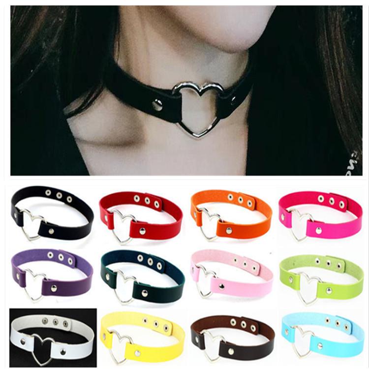 Harajuku Soft Girl Punk Style PU Leather Heart Choker Necklace