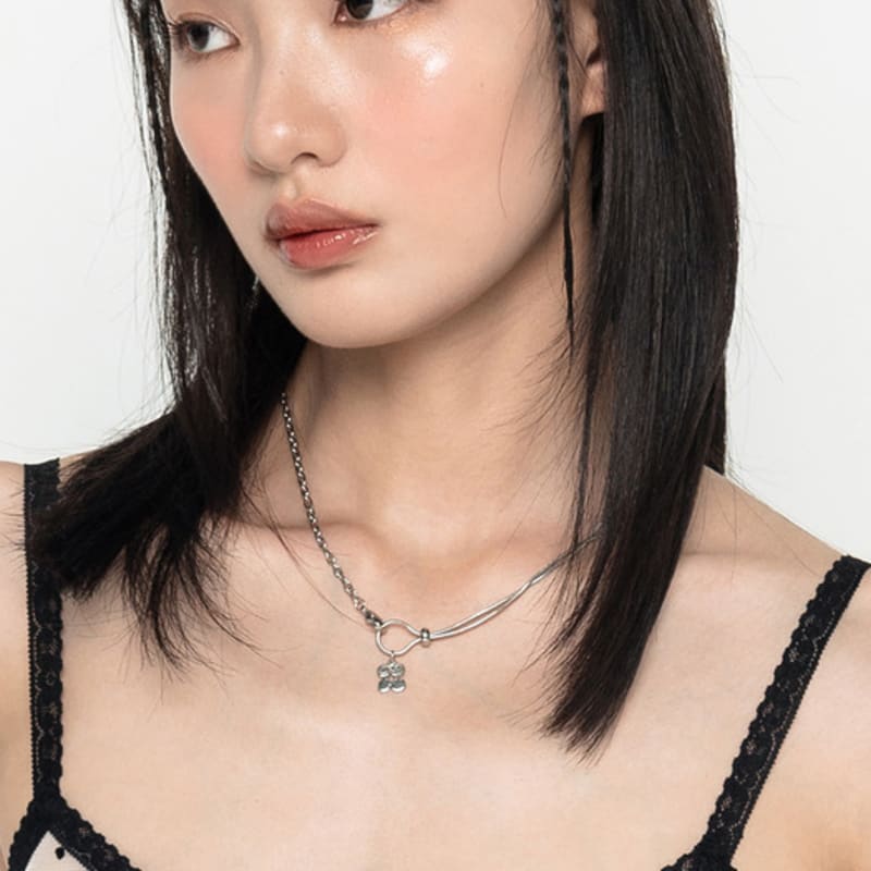 HIGHSCHOOLDISCO Logo Pendant Layered Chain Necklace