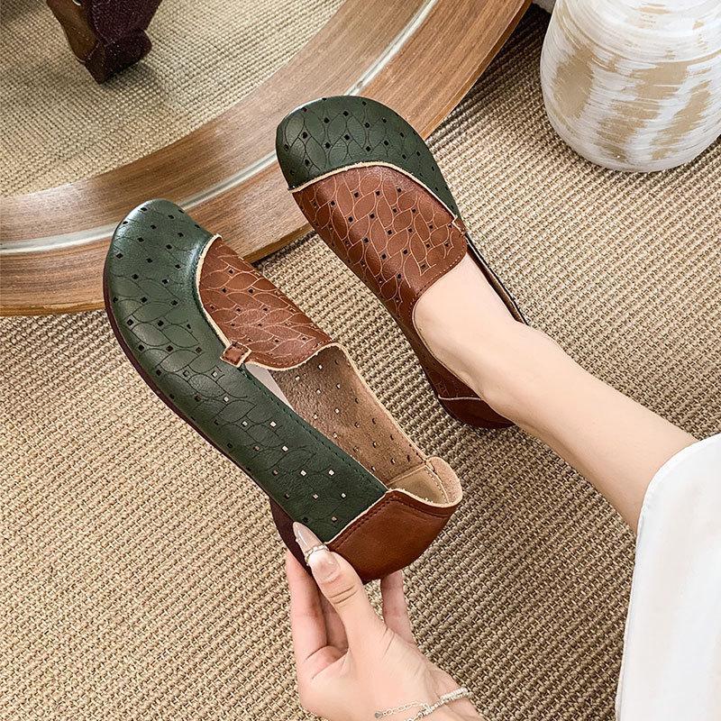 Retro Hollow Hole Shoes Single Shoes Women's 2025 One-pedal Summer Non-slip Soft-soled Small Leather Shoes Old Beijing Cloth Shoes