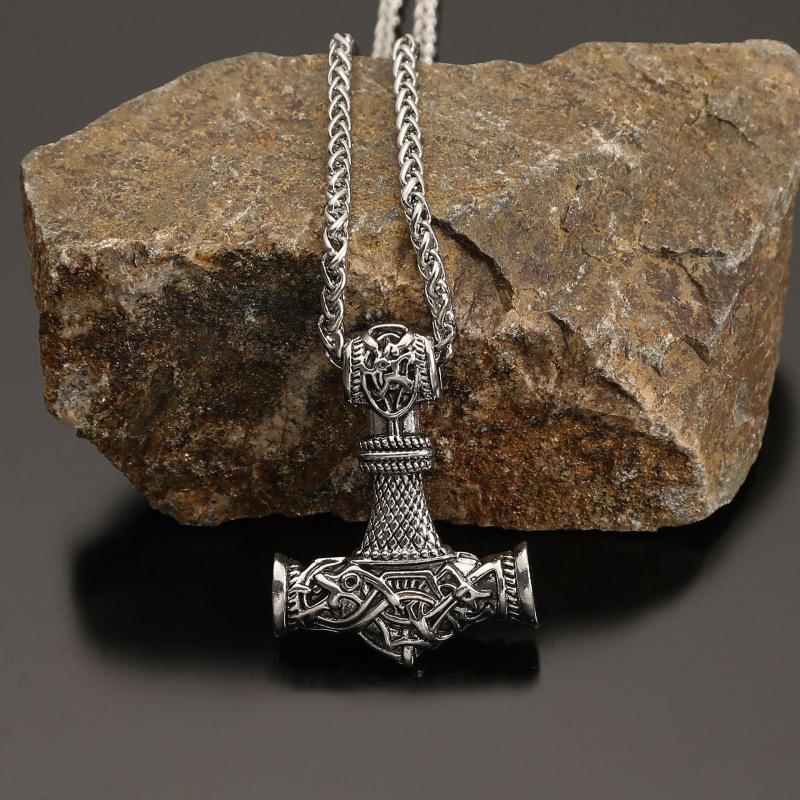 Viking Odin Rune Thor Hammer Pendant Necklace for Men Stainless Steel Norse Jewelry 60cm