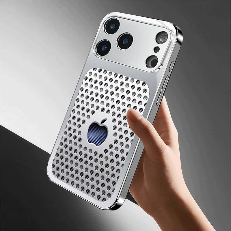 Metalowa obudowa na telefon z hartowanego szkła z wzorem okrągłych otworów, galwanizowana, dla iPhone 17 Pro Max 11 12 13 14 15 16 Plus 16E 17Air Cover