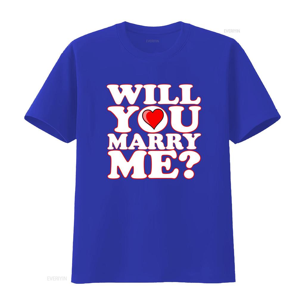 Will You Marry Me Heart Print Wedding Proposal Unisexs T Shirt Vintage Streetwear Comfortable Stretched Breathable Stylish