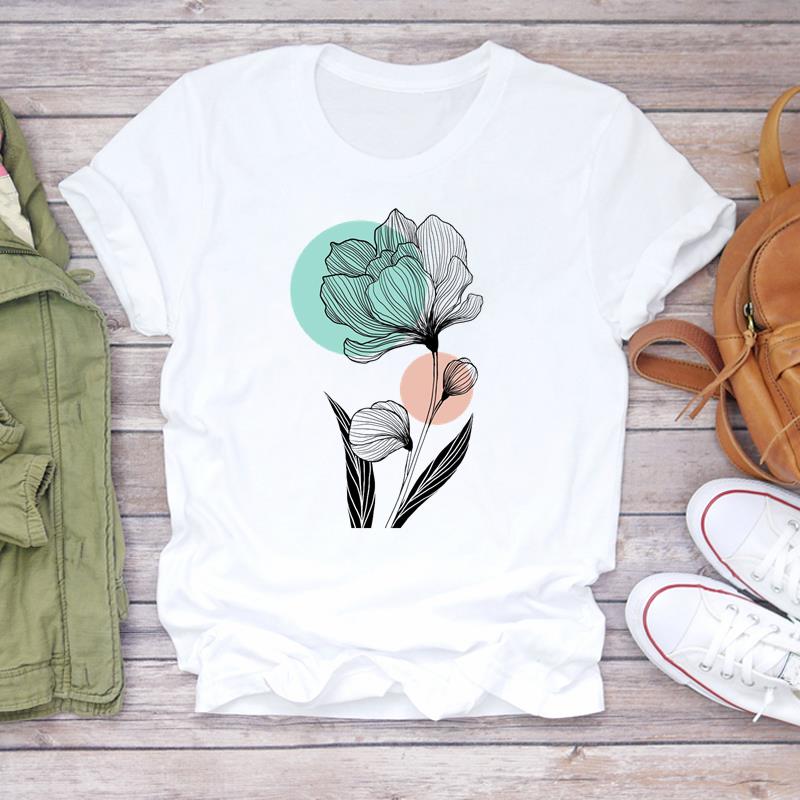 Tee Top Fashion T Shirt Clothing 90s Sweet Style Watercolor Lovely Style Casual Short Sleeve Women Print Lady Female Graphic T-shirt