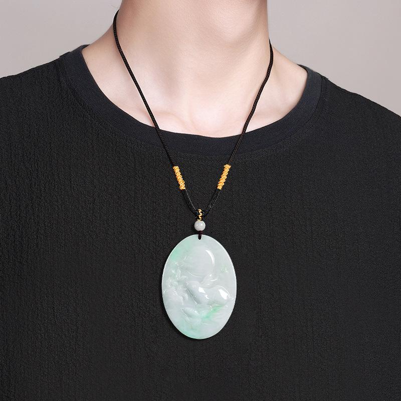 Natural Burmese Grade-A Jade Rabbit Zodiac Ethnic Pendant Ornament for Men and Women