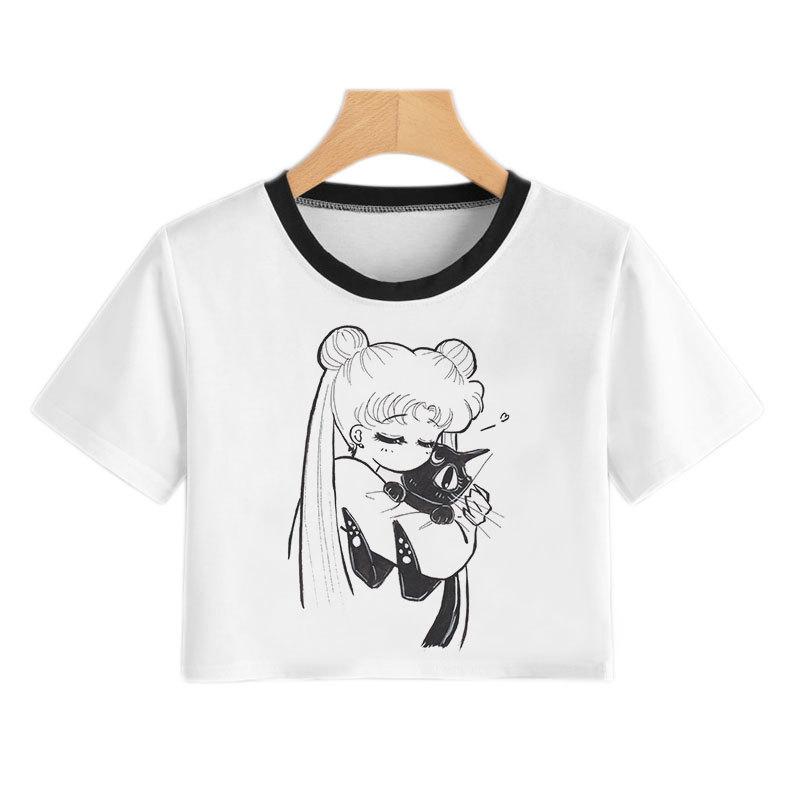 

Футболка Sailor Moon Cold Moon от Sailor Moon, новая короткая футболка, женская сексуальная футболка с пупком XL