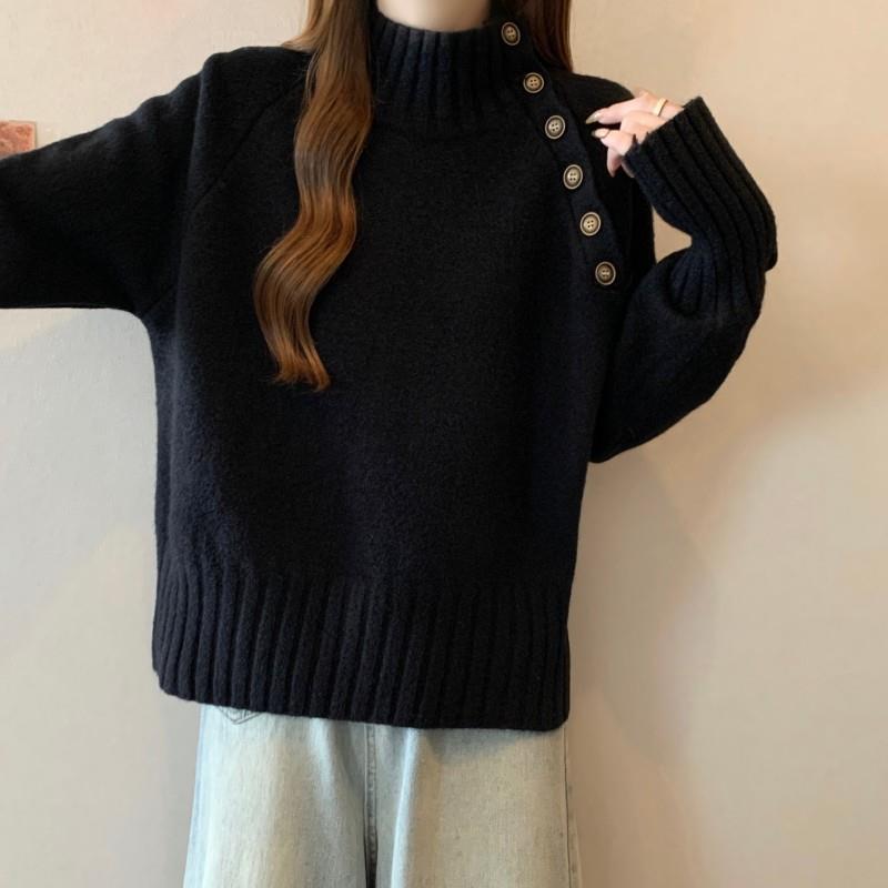 Dámský svetr s rolákem plus size Volný střih Módní Všestranný Dlouhý rukáv Základní vrstva Pletený top