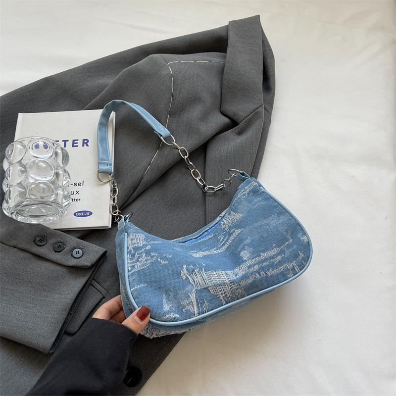 

Summer high-end niche design bag women s 2025 new versatile ins chain small bag single shoulder underarm bag women светло-синий
