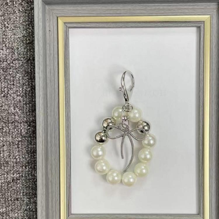 Fashion Heart Bowknot Beaded Keychain Pendant Backpack Handbag Charm Pendant Hangings Decoration Sweet Pendant Gift