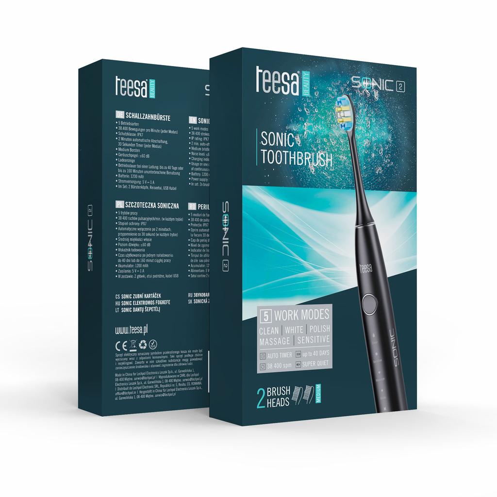 Sonic toothbrush 5 modes case cable TEESA SONIC 2 heads