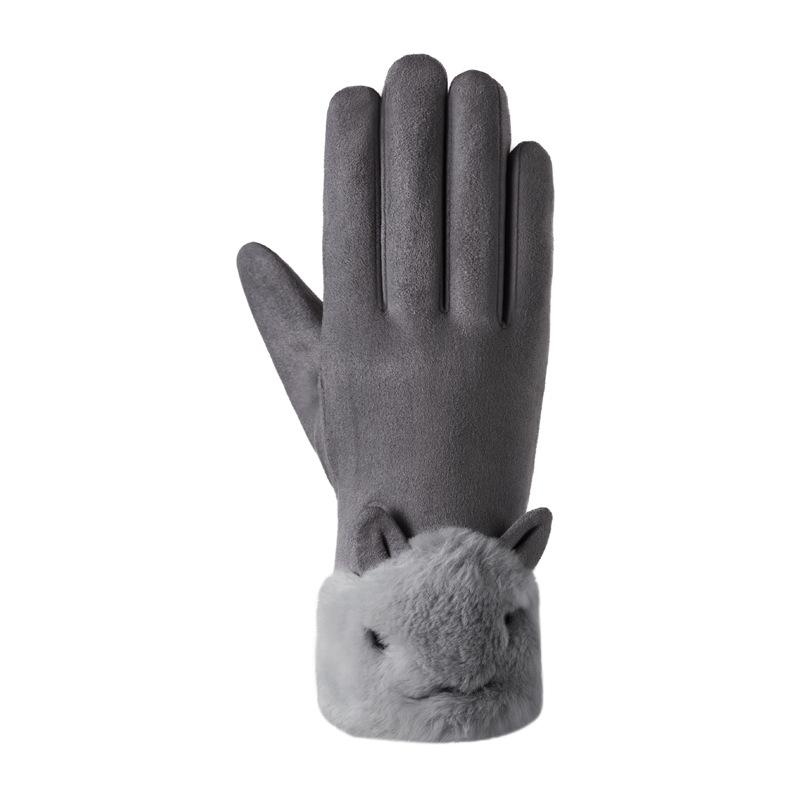 Řidičské rukavice Elegantní králičí semišová kůže teplé rukavice zima plus sametové silné teplé palčáky plyšové manžety rukavice pro dotykovou obrazovku