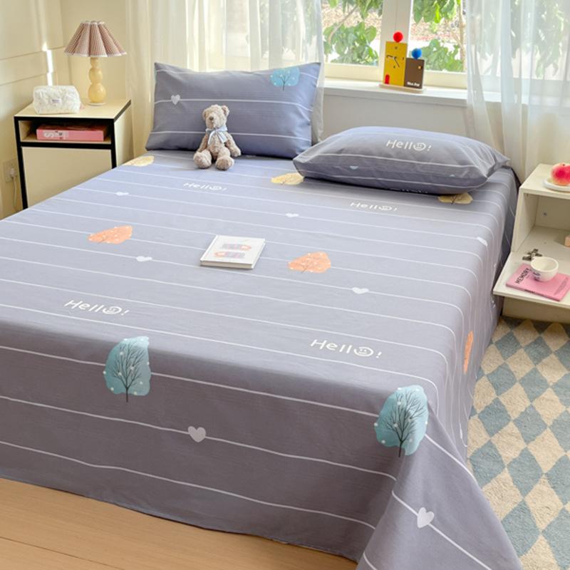 Raw Cotton Old Coarse Cloth Bed Sheet Soft Mat Three-piece Set Quilt Single Double Dormitory Printing Washable Anti-wrinkle