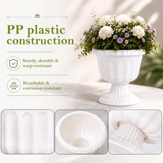 Garden Planter Pot 4 Pcs Plastic Urn Planters Large 12 Inch Outdoor Pots Traditional Round Classic Flower Pots for Wedding Party Event