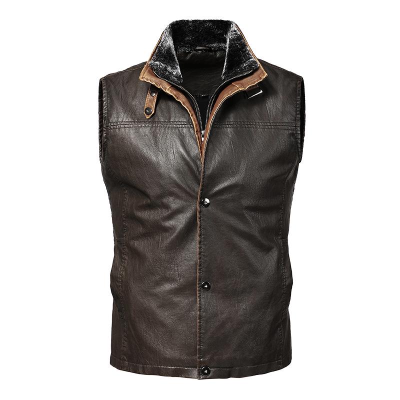 Men's Plus Size PU Leather Jacket - Early Autumn Retro Style Vest