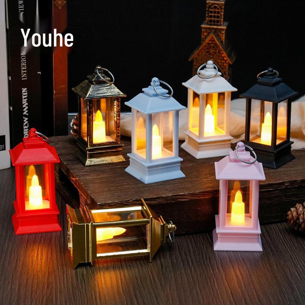 Mini LED Retro Candle Lantern: Square Christmas Ornament, Portable Bedside Night Light