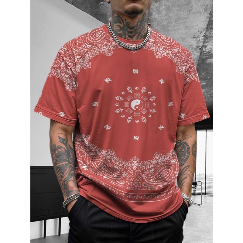 Bohemian Bandana Patterned Short - Sleeve Tops Summer Round Neck 3D Print Fashionable Casual Men's T-shirts