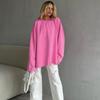 Moda Allentato Girocollo Manica Lunga Rosa T-shirt da Donna Strada Solido Pullover Donna Magliette 2023 Autunno Signore Magliette Magliette e camicette 29355