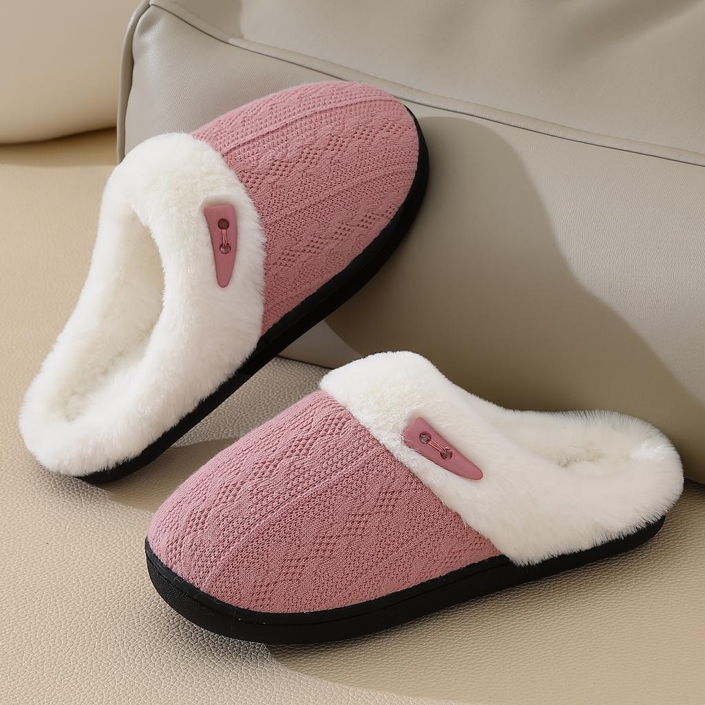Striped Cotton Slippers 2025 New Indoor Home Use Thick Bottom Non-slip Velvet Warm Cotton Drag