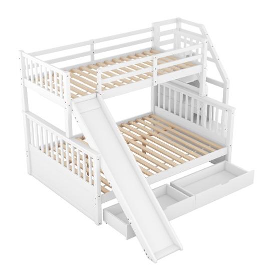 Stable Base Bunk Bed with Drawers Ladder Slide Storage Shelves Wood Frame Family Loft Bed Bedroom
