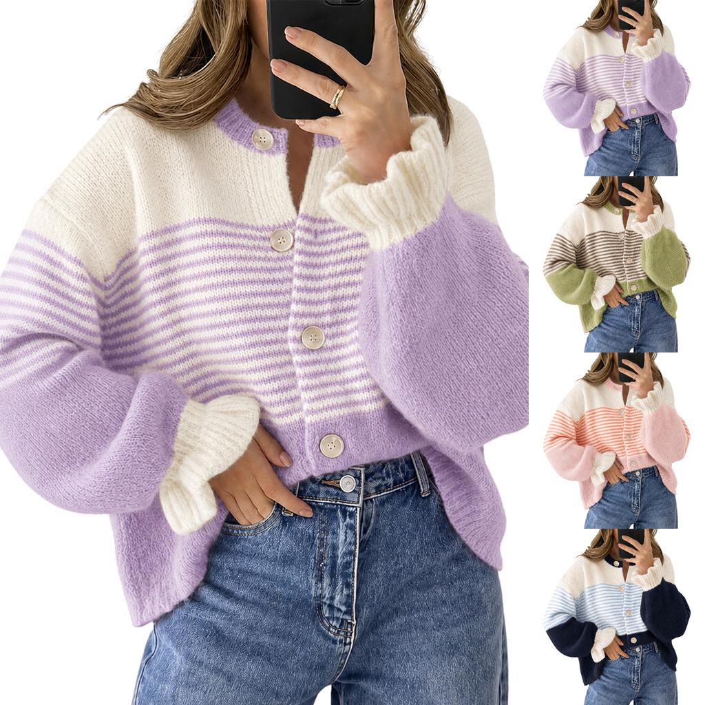 Cardigan tricoté color-block, polyvalent / pull d'hiver, à un seul bouton, haut en maille décontracté pour tous les jours