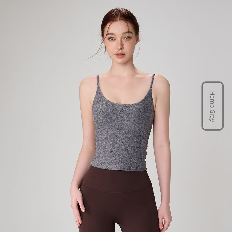 

2025 Summer New Yoga Vest Women s High Elastic Sling Tight Running Sports Bra Outwear Beauty Back Fitness Intimates Hemp Gray(With chest pad) XL/10