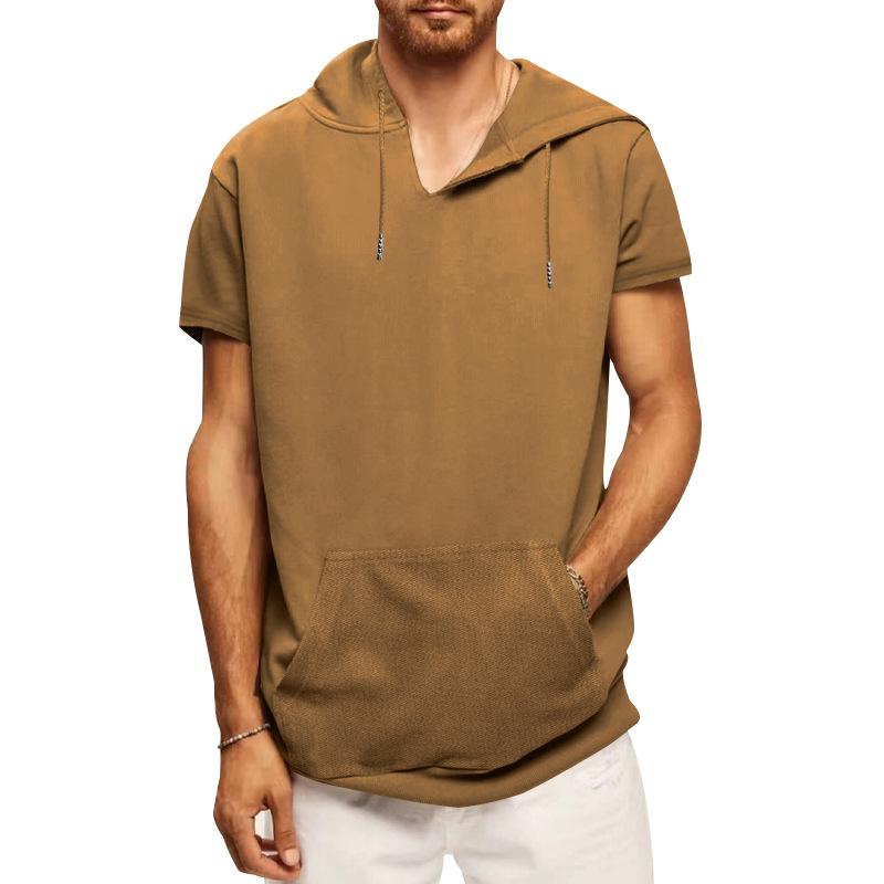 New Men s Large Size Sports and Leisure European and American Sleeveless Men s Hooded Vest Loose Short-sleeved Vest M темно-коричневого