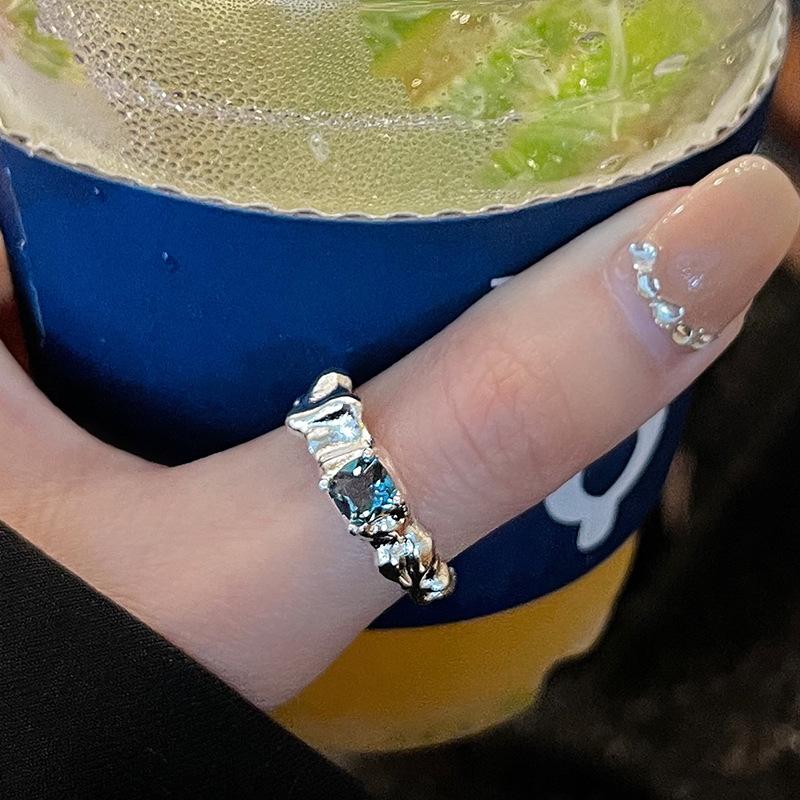 Niche Design Diamond-Set Cold Wind Heavy Industry High-End Open Index Finger Ring French Personalized Texture Ring Adjustable opening