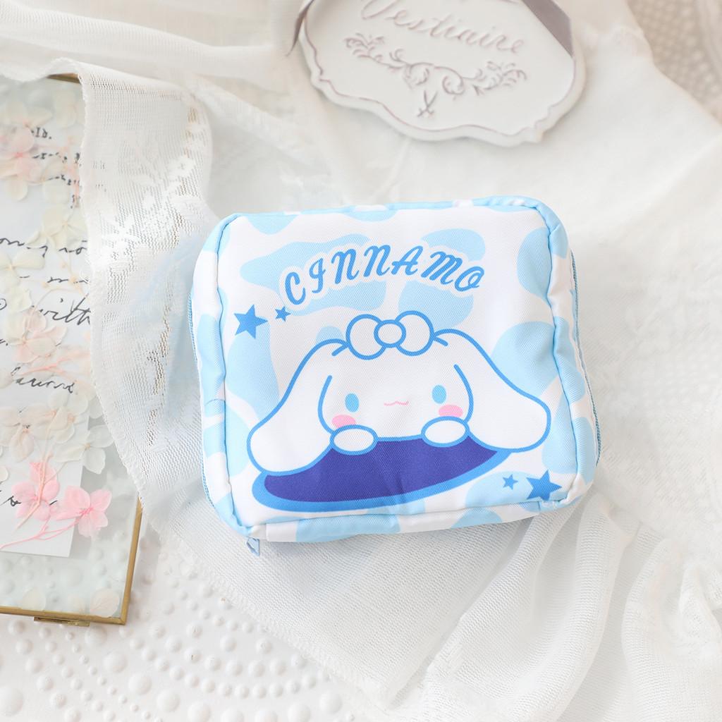Vertical Stripes Pom Pom Purin Cartoon Travel Sanitary Napkin Bag For Use Women
