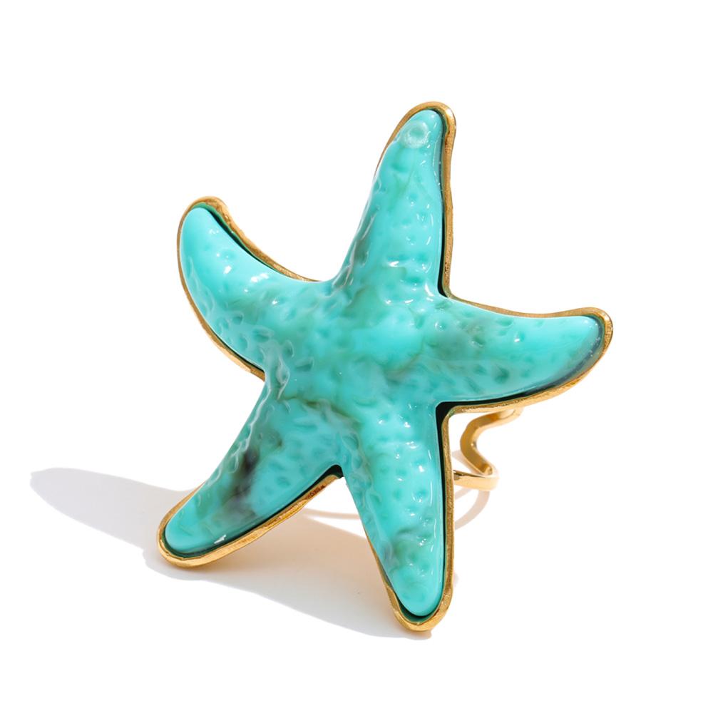 

Yhpup 4 Color Ocean Style Acrylic Resin Big Starfish Adjustable Ring Stainless Steel Summer Vacation Jewelry for Women Tropical resizable