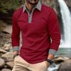 Men's Long Sleeve Polo Shirt with Plaid Trim, Casual Fashion Essential