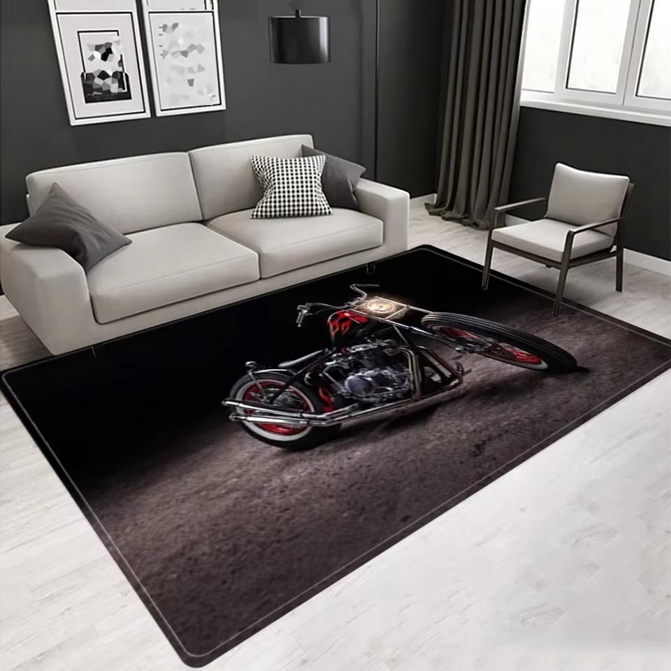 Vintage Classic Motorcycle Garage 3D Printed Carpet Living Room Retro Race Car Large Rug Home Decor Bedroom Non-Slip Floor Mat