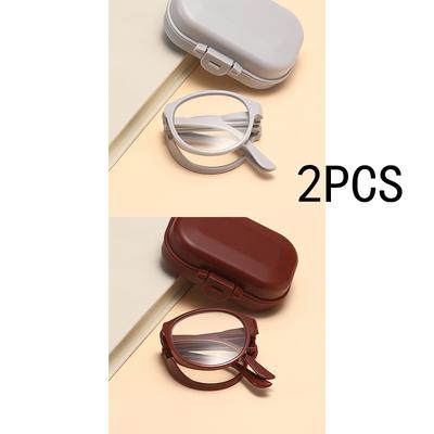 2Pcs High-Definition Round Reading Glasses Unisex Ultralight Presbyopic Eyeglasses Portable Foldable Vision Care Reader Eyewear