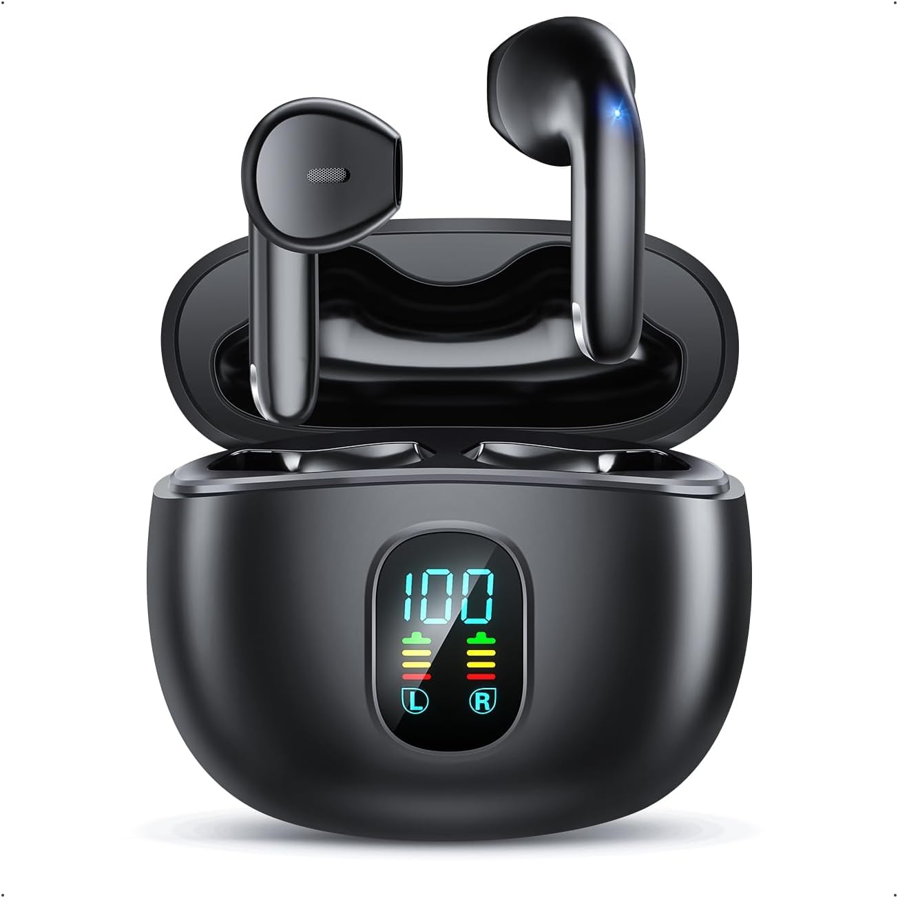 

Bluetooth Wireless Earbuds Digital LED Display with Battery Noise Sound Automatic Instant Separate Left and Right IPX7 Siri Game Compatible with чорний