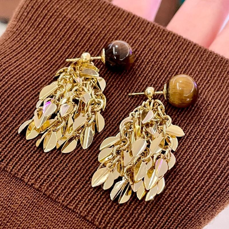 Natural tiger's eye stone series stud earrings for women Maillard exquisite retro earrings niche light luxury high-end temperament earrings