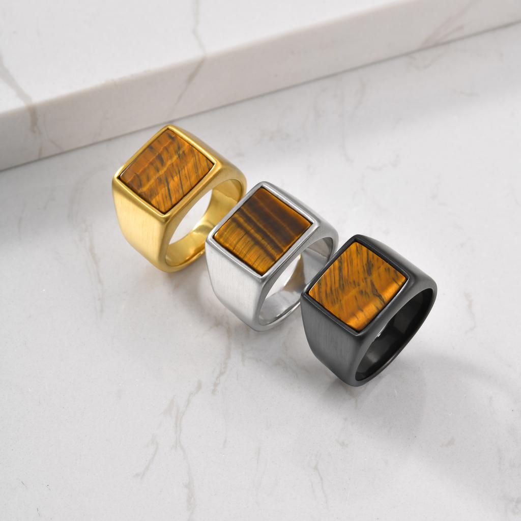 Vnox Stainless Steel Tiger Eye Ring for Men Him, Natural Stone Square Signet Ring 14mm Wide Size 7-12, 2026 Fashion Jewelry Gift